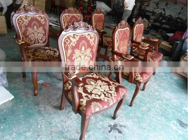Stocking Solid wood hand carved pattern arm chair,antique style accent chair with fabric cushion