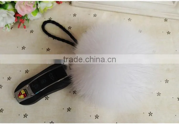 White colour real fox fur pom pom key chain