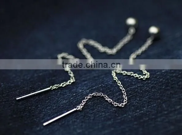 925 Sterling Silver Ball Dangle Long Line Thread Threader Earrings