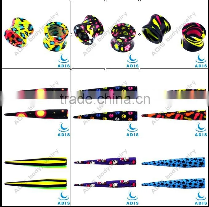 Hot Selling Priting Colorful Logo Acrylic Taper Ear Expander
