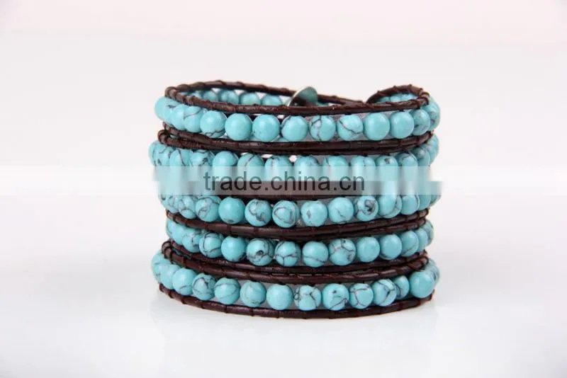 Fashion Turquoise Wrap Bracelet Women 6MM 5 Layer Bracelet Bangle Girl Gifts Jewelry Wholesale Free shipping