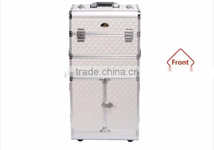 Salon Beauty Artist Professional Aluminum Rolling Trolley Makeup Case With Drawers