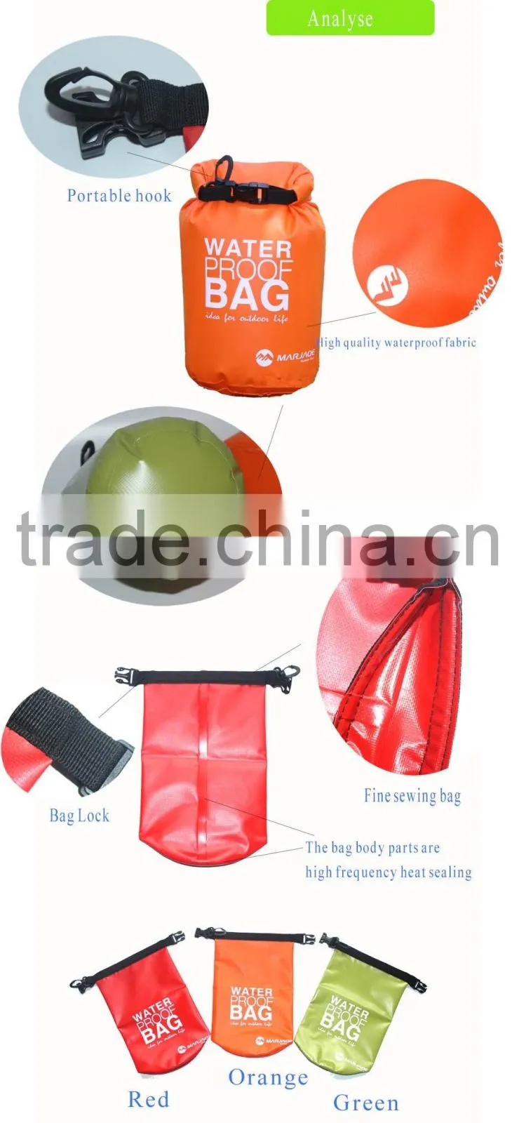 2016 New 250D PVC 2L Ocean Pack Swimming Beach Dry Bag Sports Waterproof Bag