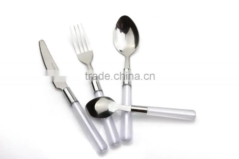 stainless steel cutlery set with white handle, plastic knife fork and spoon, spoons forks knives stainless steel cutlery
