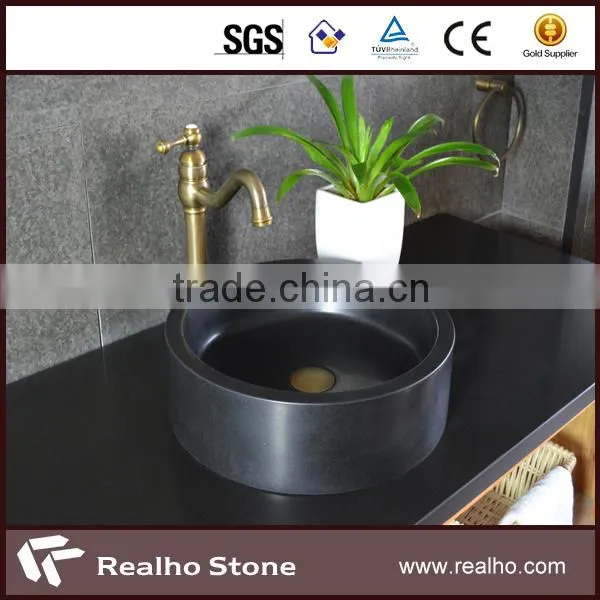 Chinese Absolute Black Granite Bathroom Round Bowl Sink
