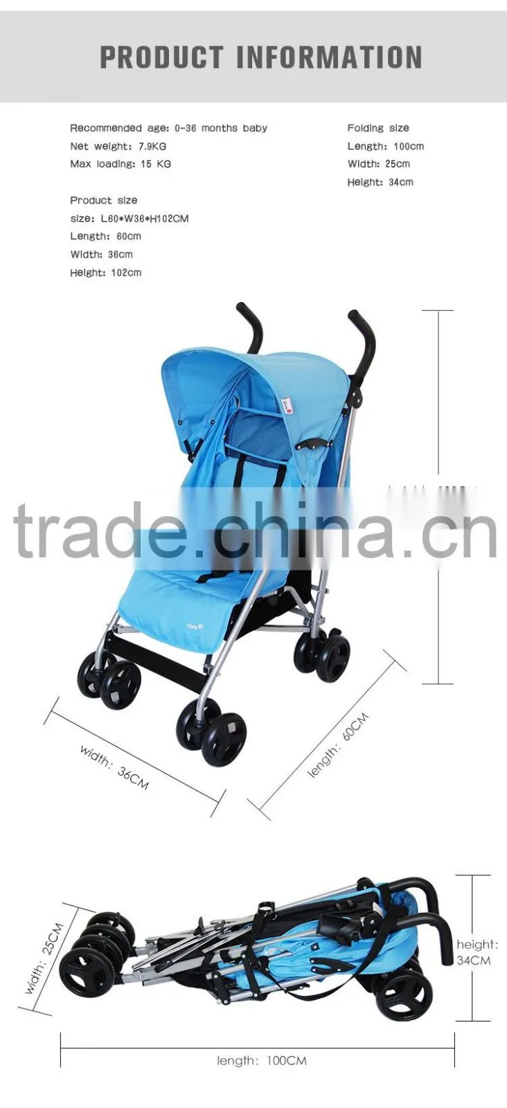 2016 new light weight style baby stroller baby pram