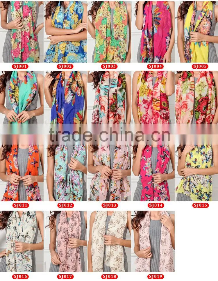 butterfly printed scarf/chiffon cheap scarf/mix design fashion scarf