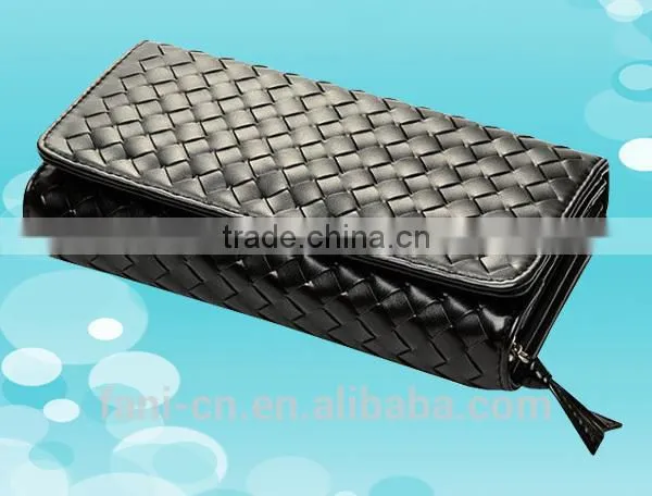 New arrival fashion and elegant ladies leather clutch purse with woven pattern design
