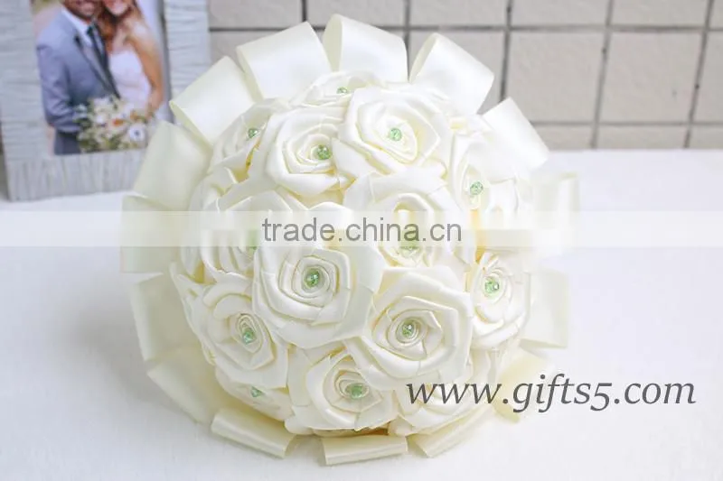 2016 latest handmade wedding flower bouquet with crystals