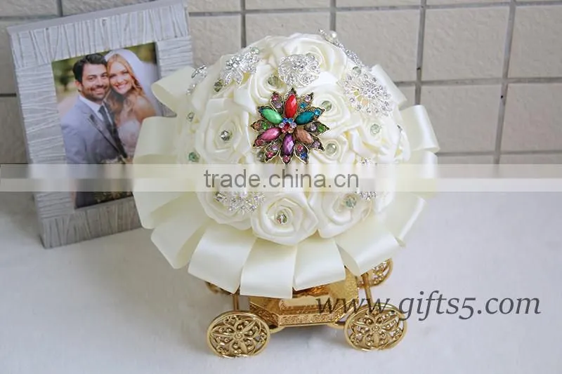 White fabric Wedding Bouquet,Brooch Bouquet for Romantic Wedding