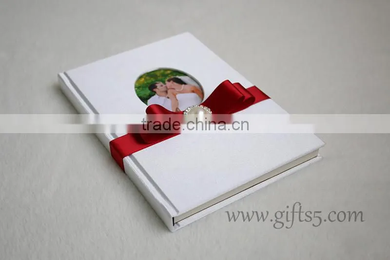 Wedding Guest Signing Book in white with pearl and ribbon