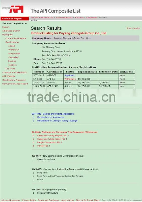API 11 AX down hole Tubing Pump