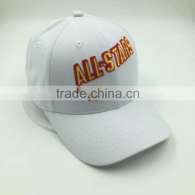 100% Cotton custom design white color baseball cap with Embroidered Logo
