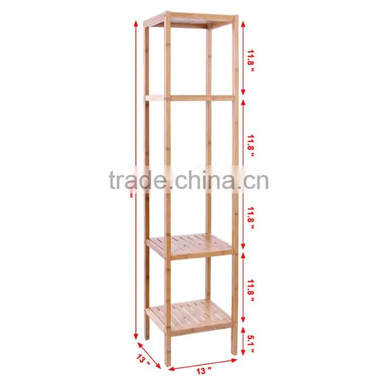 Bamboo Bathroom Tower 5-Shelf Towel Storage Standing Rack Shelving