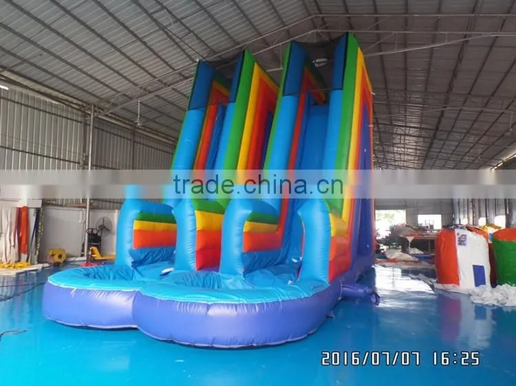 2016 new design high inflatable water slide double lane wet slide