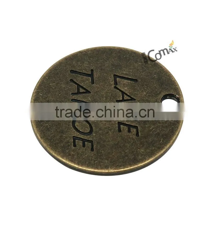 Anti brass round engraved small custom metal jewelry tags