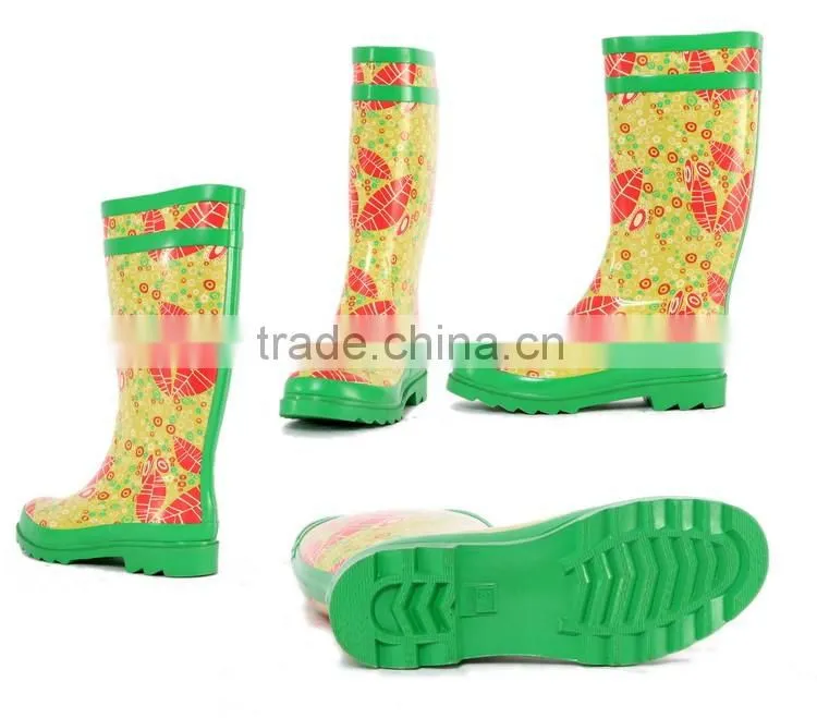 Fashion custom flower printing women rain boots cheap white sexy rain shoes