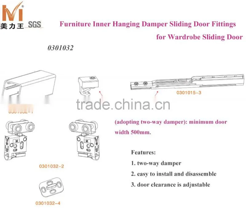 Soft Closing Wardrobe Sliding Door Hanging Wheel System