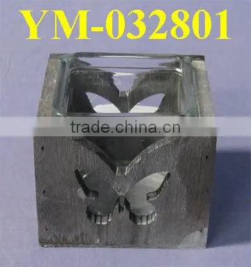 Hot-selling Wooden Candle Holder With 2 round glass