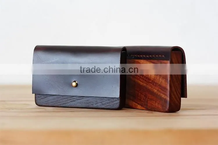 leather wooden card holder flat card pocket PU leather credit card holder wholesale