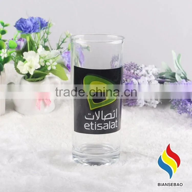 Custom logo printed clear cheap drinking glass cup, ice cream glass cup