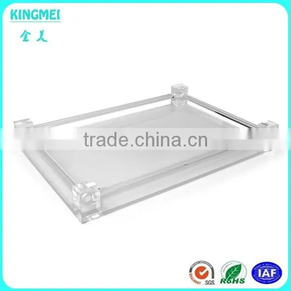 Crystal square acrylic beer tea tray with handles and round corner