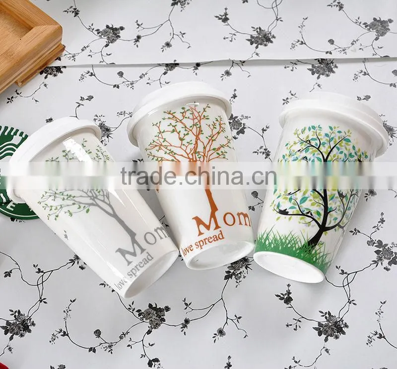 new design hot selling ceramic mug with silicone lids and sleeves with customized printing