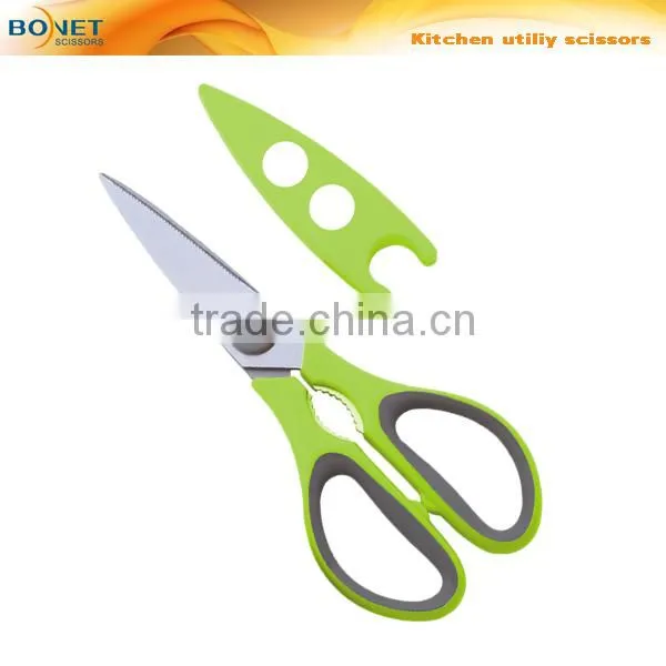 S52002 LFGB certificated 8-1/4" yangjiang superb quality powerful kitchen scissors with magnetic sheath