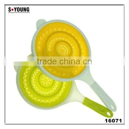 16071 SILICONE Heat resistant foldable silicone pasta strainer Silicone Colander Collapsible Strainer