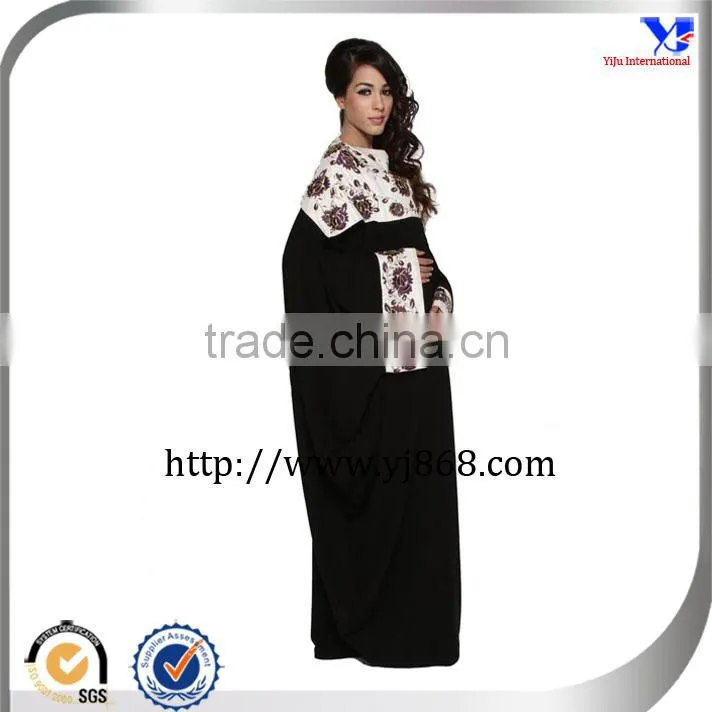 Flower print black color butterfly style 2017 new design abaya