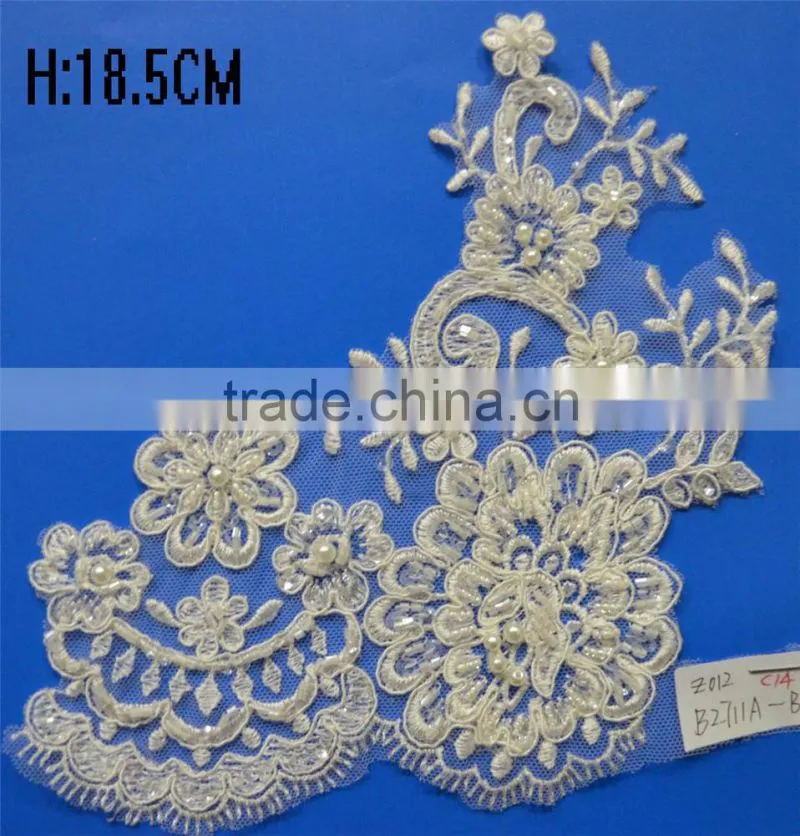 2017 New design nylon spandex embroidered beaded bridal lace trim
