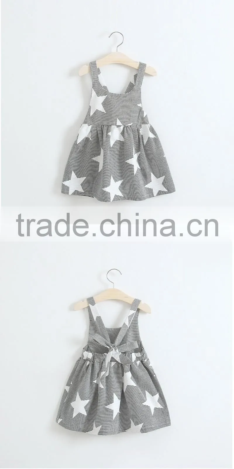 2016 hot sell stripe start priting lovely girl dress kids clothes