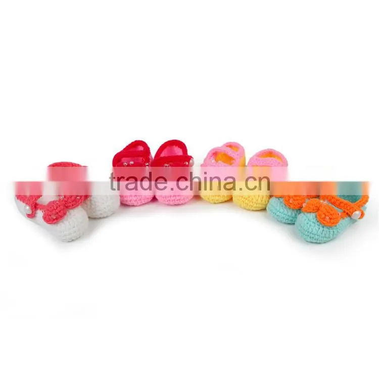 2015 New Design Bowknot Handmade Crochet Fashion Child Shoes