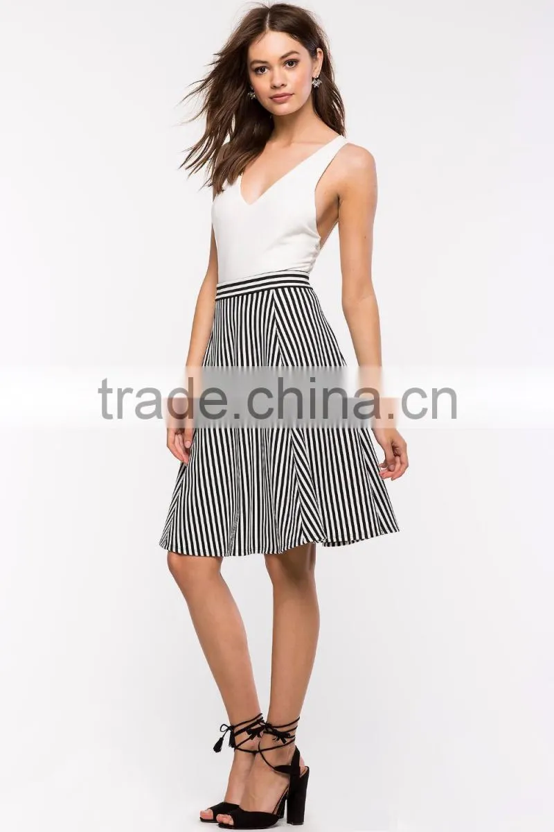 China wholesale high rise directional stripe midi skirt women fashion skirt 2016