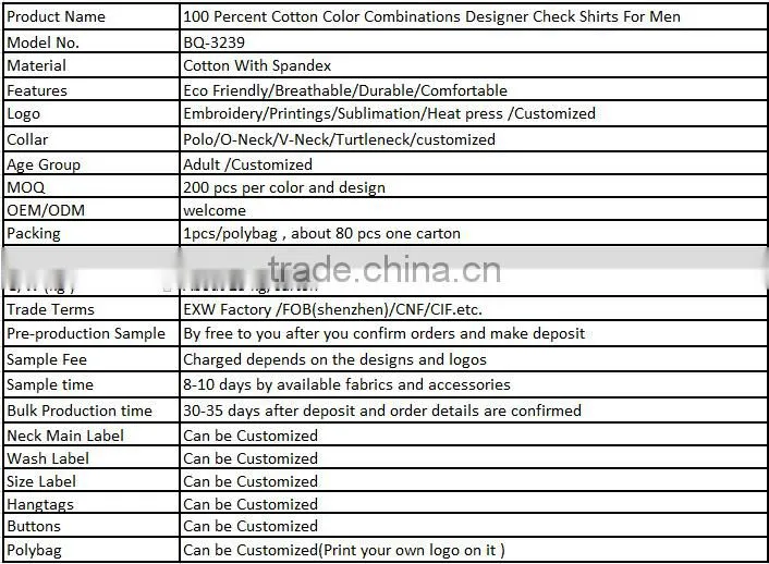 100 Percent Cotton Color Combinations Designer Check Shirts For Men