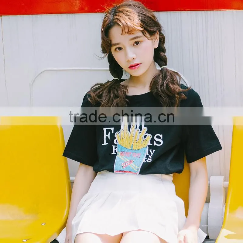 cartoon printing horn sleeves t shirt for women