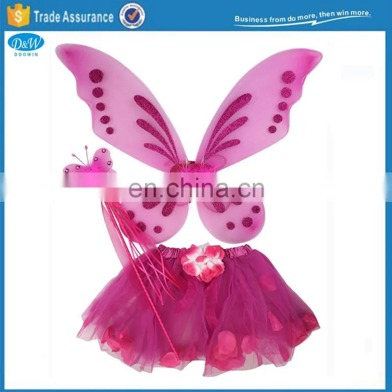 Rainbow Butterfly Fairy Wings Tutu Wand Headband Costume Set for Kids Party Dressup