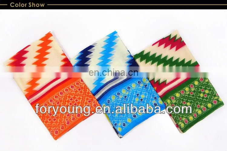 self fringe block printed voile scarf