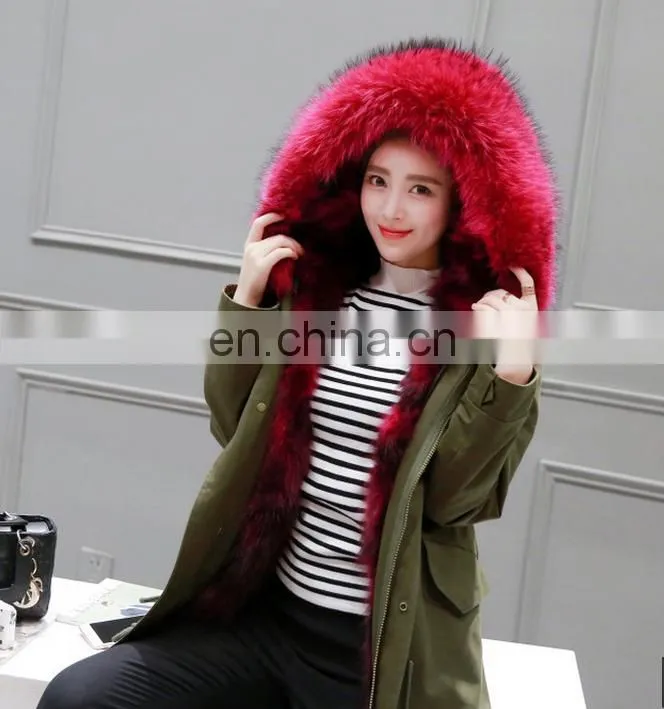 classic fashion long fur lined parka with raccoon fur hood