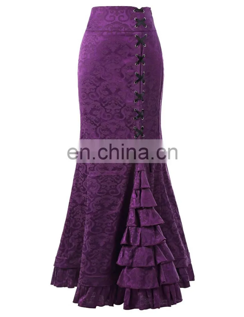 Belle Poque Women Vintage Retro Victorian Style High Stretchy Ruffled Fishtail Mermaid Long Skirt Women Sexy Skirts BP000204-4