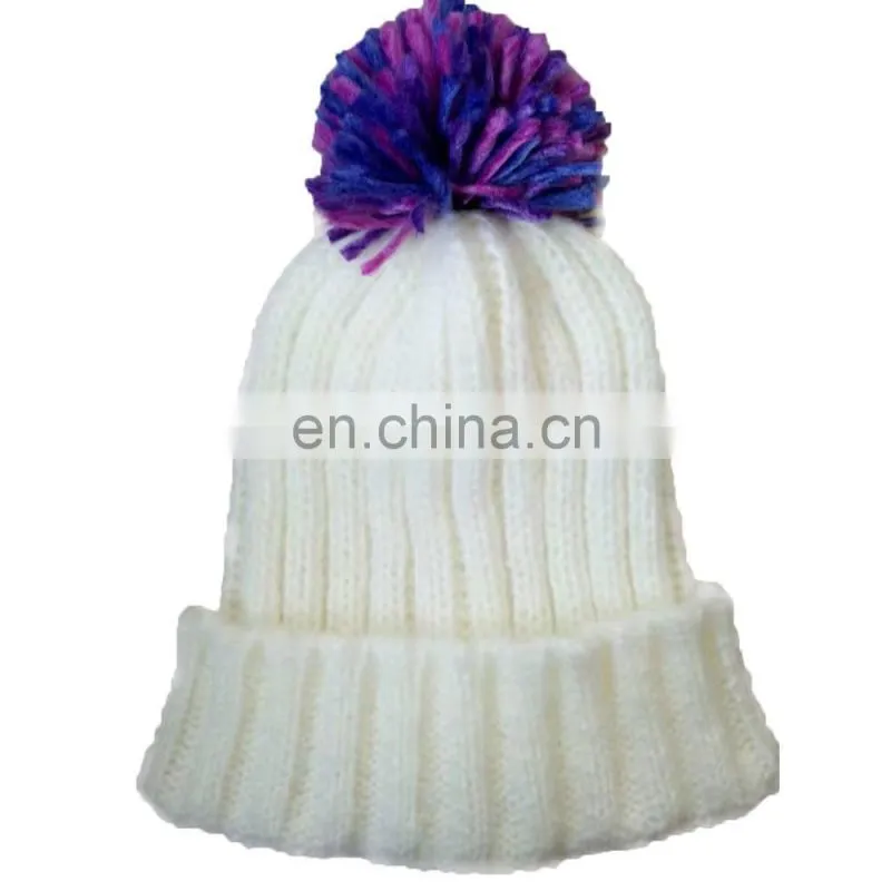 Custom brand logo womens white knitted beanie hat for women
