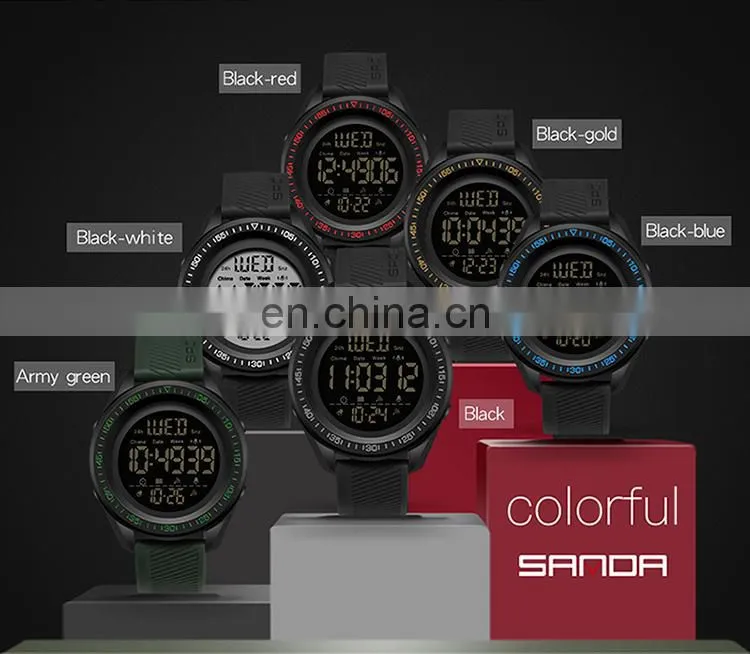 Sanda 6013 Multi Functional Digital Men Wristwatch Water Resistant LED Luminous Clock Sport Wrist Watches for Men