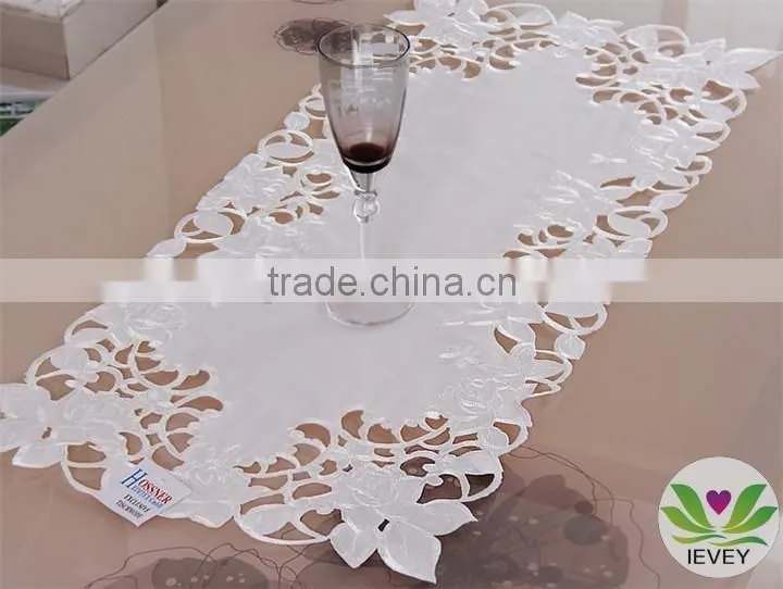 hot-sale white hand embroidery tablecloth hotel table cloth/table cover/napkin/wholesale tablecloth