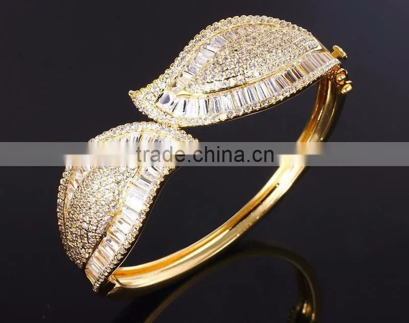 Exclusive Design Alibaba com Baguette Cut CZ New Bridal Jewelry Leaf Shape Bangle