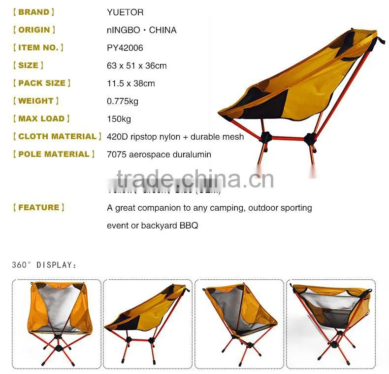 Lightweight 7075 Aluminum Outdoor Camping Hiking Fishing BBQ Traveling Folding Chair