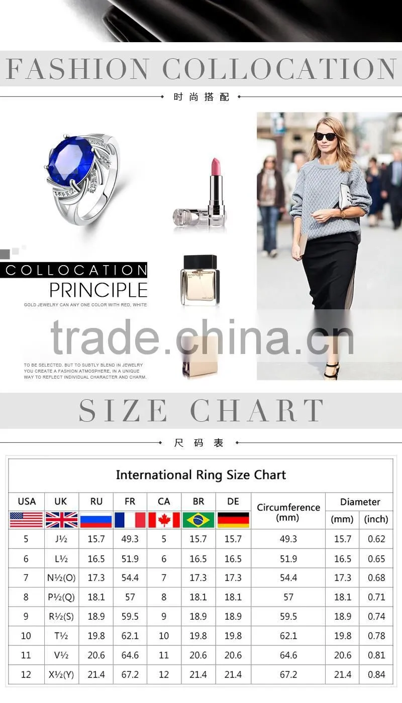 2015 latest popular single big blue neelam stone gold ring designs for women ladies