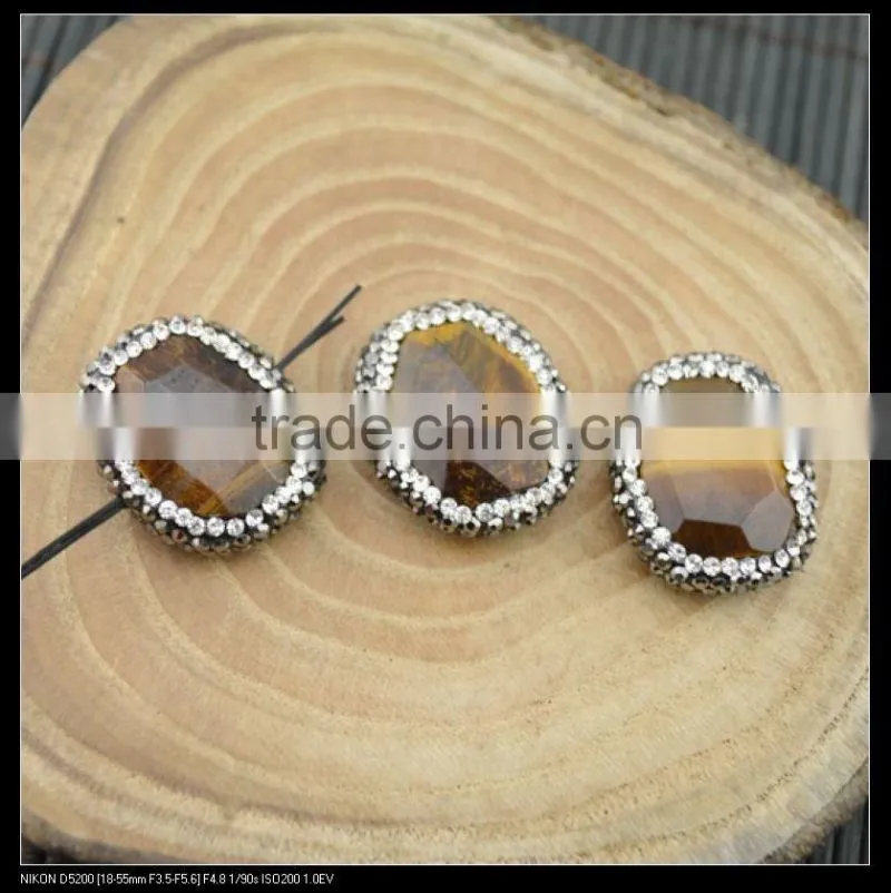 Wholesale LFD-0031B Druzy Tiger's Eye Stone Pave Rhinestone Crystal Connector Beads For Making Bracelet