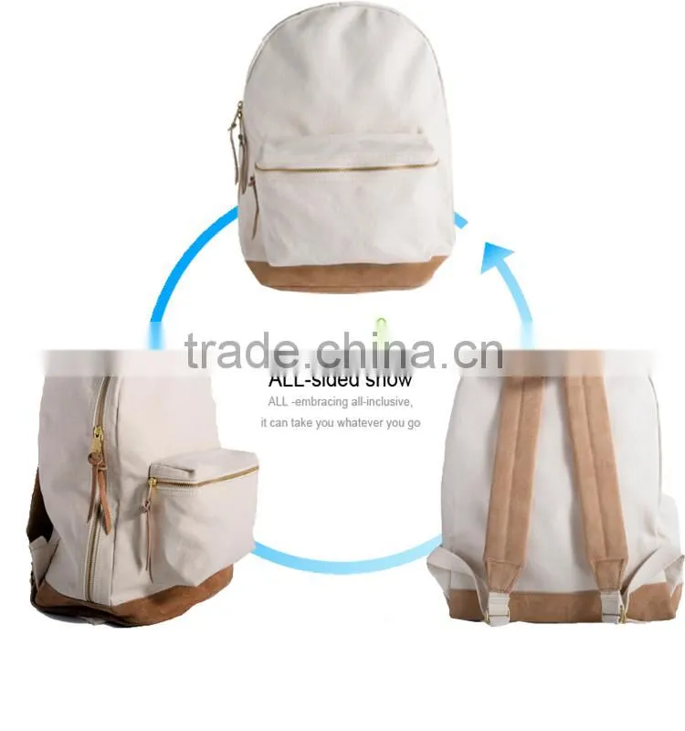 high quality blank canvas backpack/wholesale white backpack/canvas school backpack