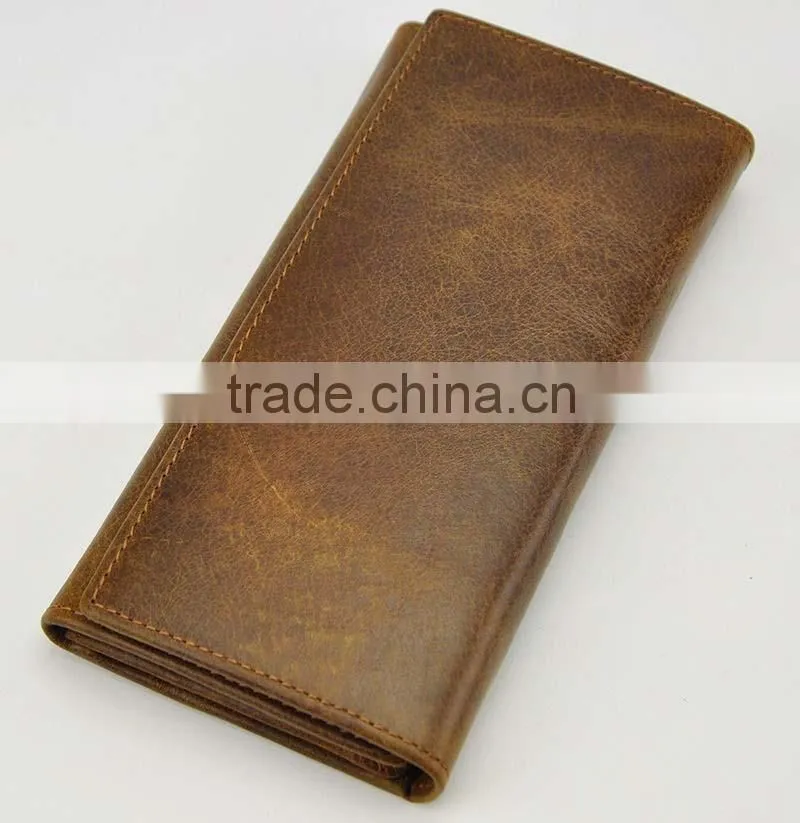 Multifunction high quality long three folds rfid leather wallet with button