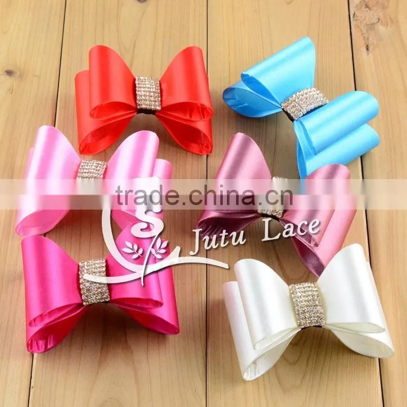 7cm Large satin rhinestone hair bow, Handmade baby Garment collar Accessories